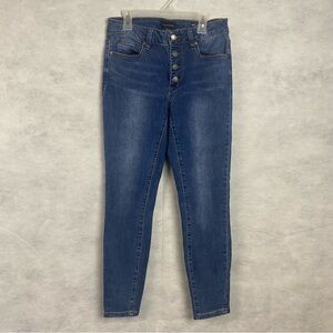 Tahari Womens Jeans Amelia Button Fly Skinny Sz 4/27 Blue Mid Rise